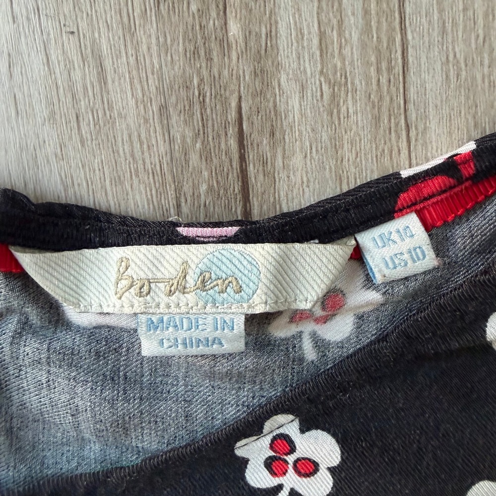 Boden Black Floral Bird Print Viscose 3/4 Sleeve Blouse Women's US 10 - Picture 4 of 10
